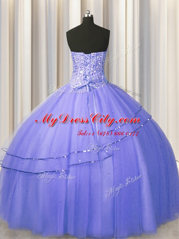 Chic Visible Boning Puffy Skirt Purple Sweetheart Lace Up Beading Sweet 16 Quinceanera Dress Sleeveless