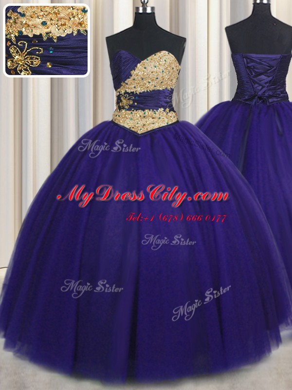 Sweetheart Sleeveless Tulle Vestidos de Quinceanera Beading and Appliques Lace Up