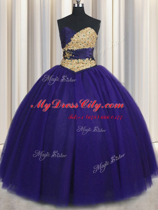 Sweetheart Sleeveless Tulle Vestidos de Quinceanera Beading and Appliques Lace Up