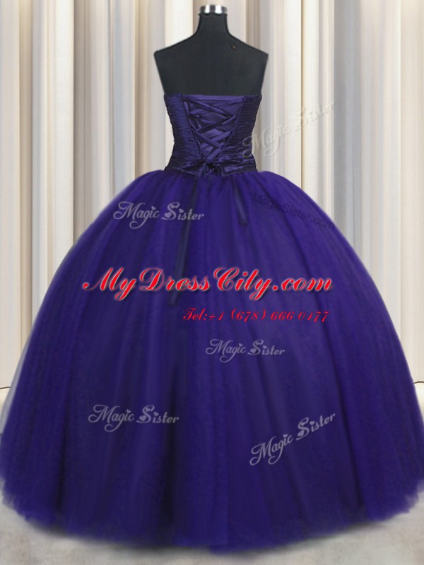 Sweetheart Sleeveless Tulle Vestidos de Quinceanera Beading and Appliques Lace Up