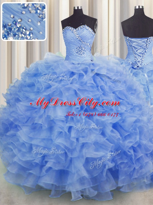 Sleeveless Lace Up Floor Length Beading and Ruffles Sweet 16 Dress