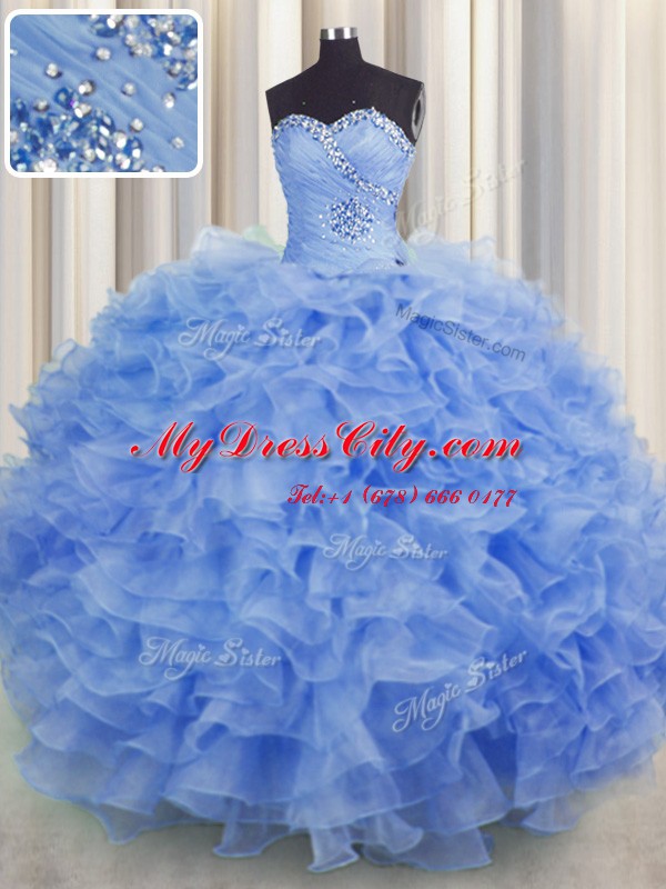 Sleeveless Lace Up Floor Length Beading and Ruffles Sweet 16 Dress