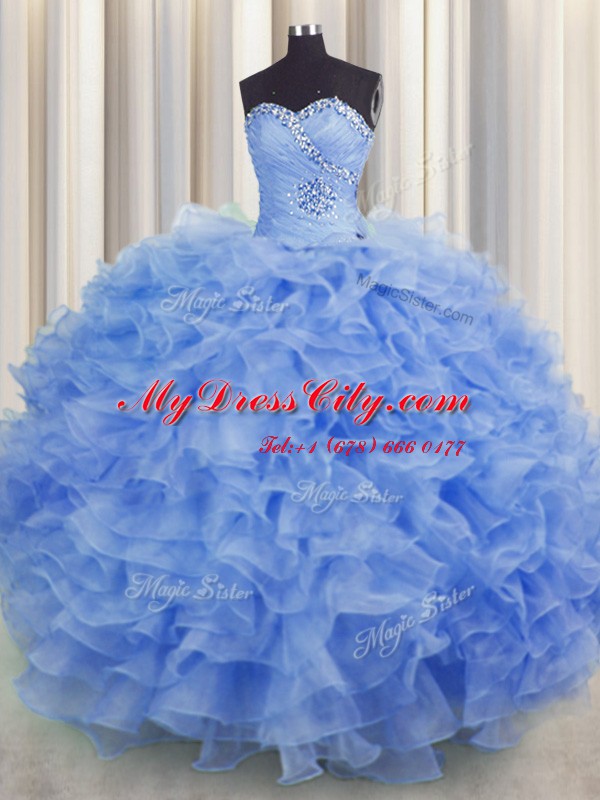 Sleeveless Lace Up Floor Length Beading and Ruffles Sweet 16 Dress