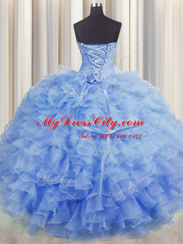 Sleeveless Lace Up Floor Length Beading and Ruffles Sweet 16 Dress