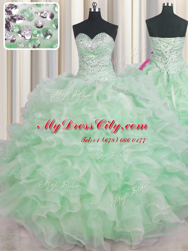 Hot Selling Sleeveless Beading and Ruffles Lace Up Sweet 16 Dress