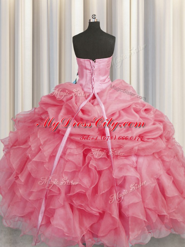 Captivating Sleeveless Floor Length Beading and Ruffles Lace Up Quinceanera Dresses with Coral Red