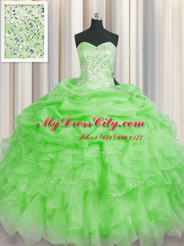 Chic Floor Length Sweet 16 Dresses Organza Sleeveless Beading and Ruffles