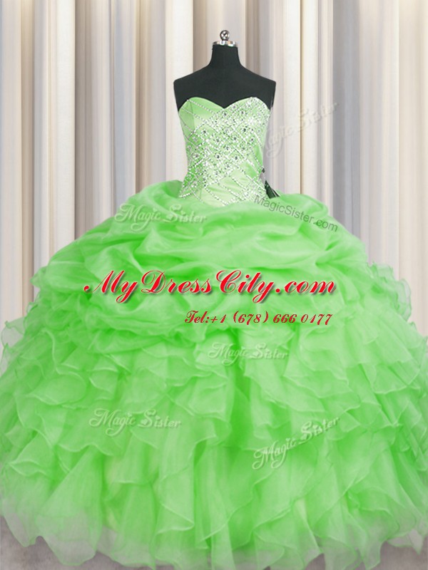 Chic Floor Length Sweet 16 Dresses Organza Sleeveless Beading and Ruffles