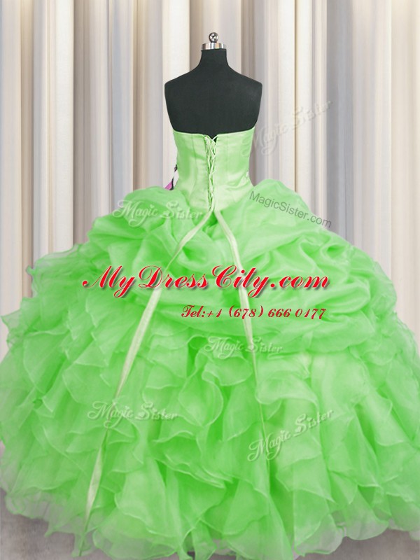 Chic Floor Length Sweet 16 Dresses Organza Sleeveless Beading and Ruffles