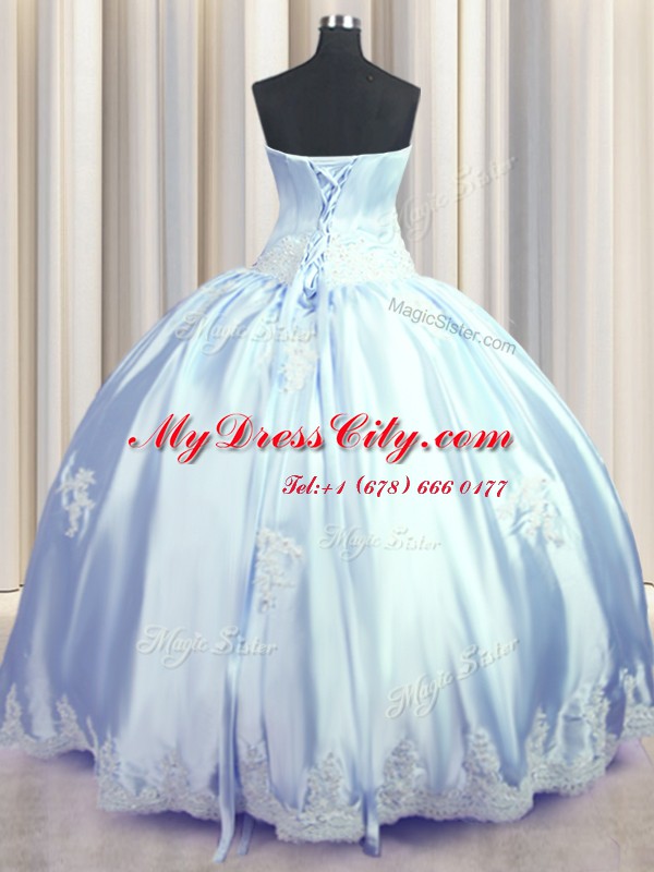 Sleeveless Floor Length Appliques Lace Up Quince Ball Gowns with Lavender