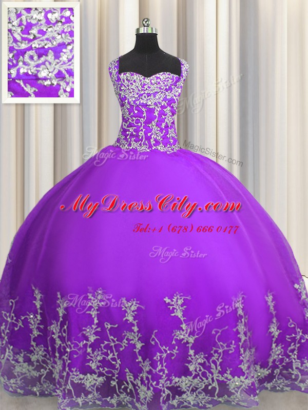 Perfect Eggplant Purple Sleeveless Tulle Lace Up Quinceanera Gowns for Military Ball and Sweet 16 and Quinceanera