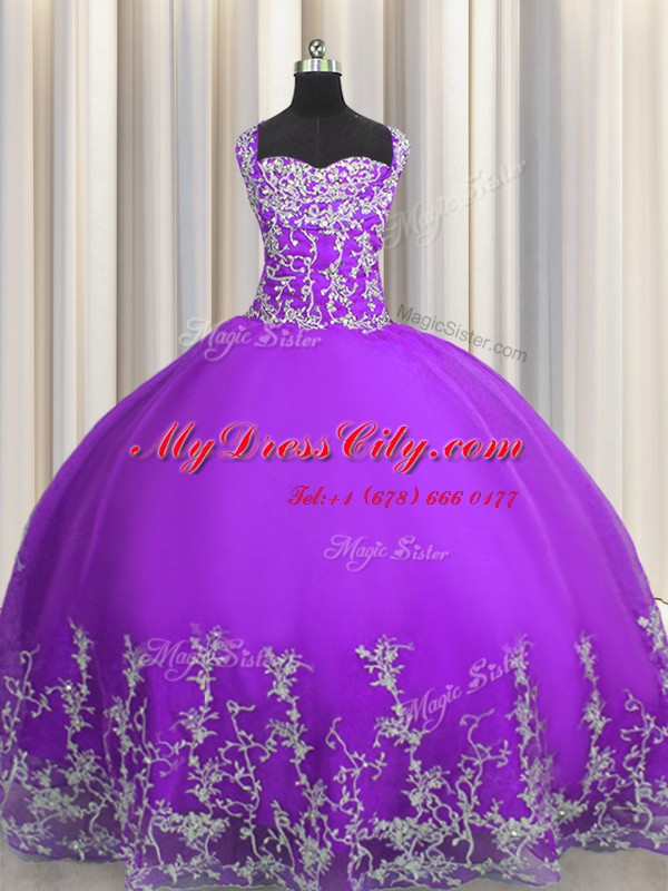 Perfect Eggplant Purple Sleeveless Tulle Lace Up Quinceanera Gowns for Military Ball and Sweet 16 and Quinceanera