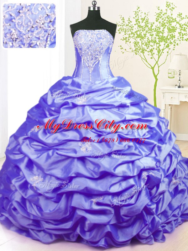 Fitting Pick Ups Lavender Sleeveless Taffeta Sweep Train Lace Up Quince Ball Gowns for Military Ball and Sweet 16 and Quinceanera