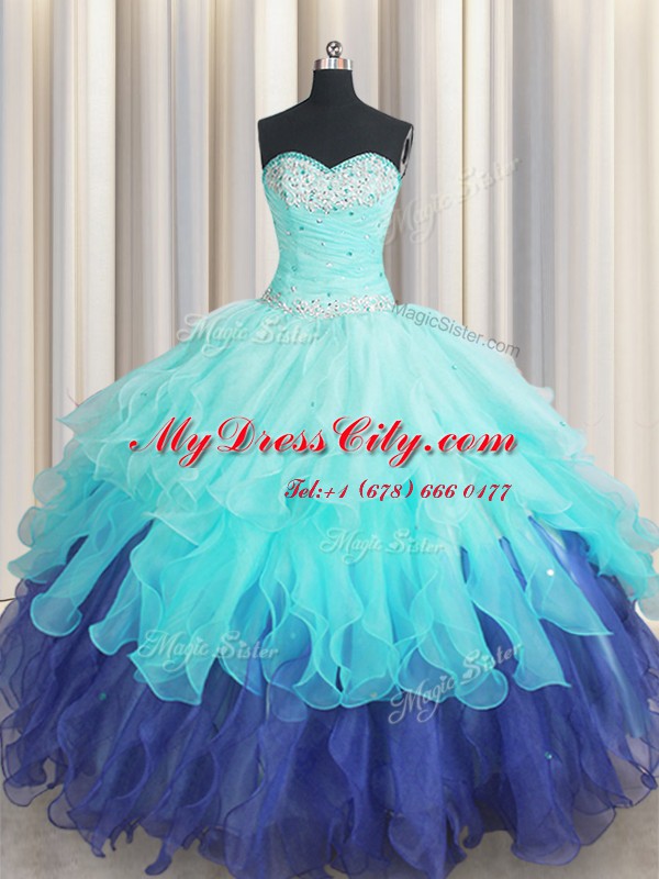 Sleeveless Beading and Ruffles and Ruffled Layers and Sequins Lace Up Sweet 16 Quinceanera Dress