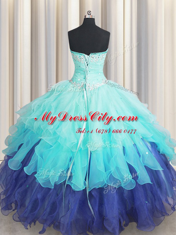 Sleeveless Beading and Ruffles and Ruffled Layers and Sequins Lace Up Sweet 16 Quinceanera Dress