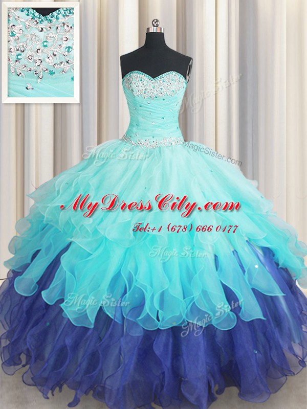 Sleeveless Beading and Ruffles and Ruffled Layers and Sequins Lace Up Sweet 16 Quinceanera Dress