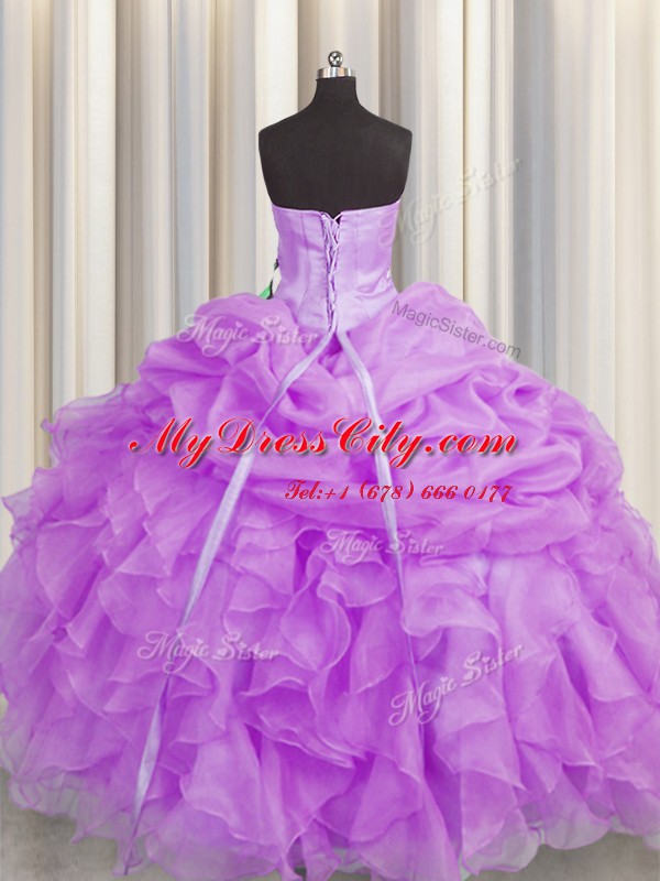 Luxurious Lilac Sleeveless Beading and Ruffles Floor Length Ball Gown Prom Dress