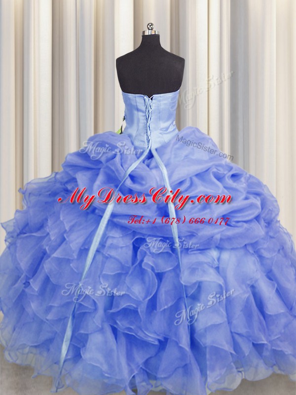 Purple Sleeveless Organza Lace Up 15th Birthday Dress for Military Ball and Sweet 16 and Quinceanera