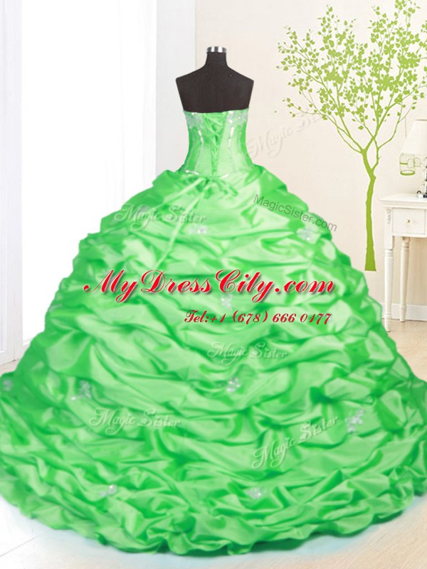 Excellent Sleeveless Sweep Train Lace Up Beading and Pick Ups Quinceanera Gowns