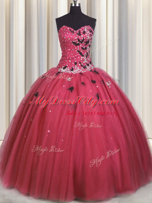 Amazing Sweetheart Sleeveless Lace Up Sweet 16 Dress Coral Red Tulle