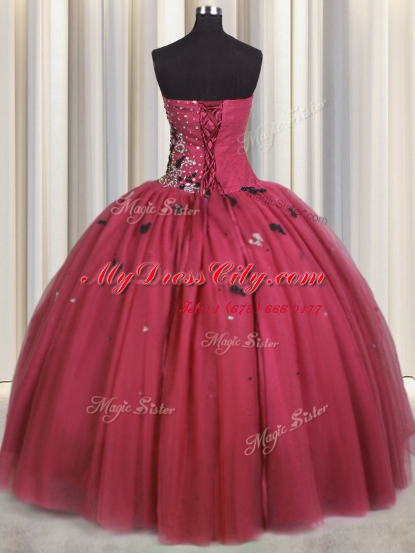 Amazing Sweetheart Sleeveless Lace Up Sweet 16 Dress Coral Red Tulle