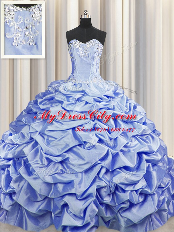 Exceptional Brush Train Sleeveless Sweep Train Beading and Pick Ups Lace Up Quinceanera Dresses