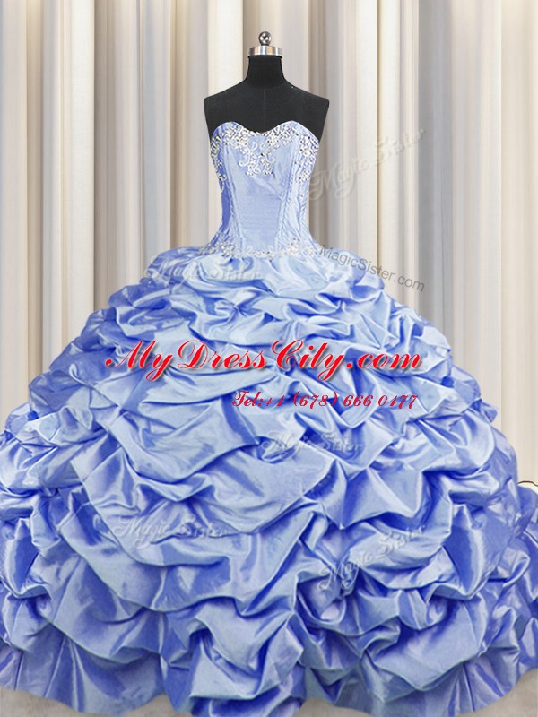 Exceptional Brush Train Sleeveless Sweep Train Beading and Pick Ups Lace Up Quinceanera Dresses