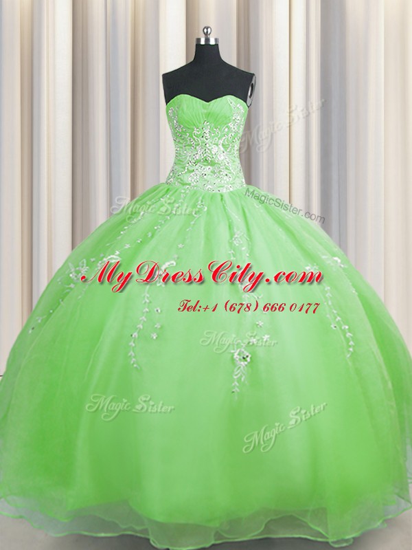 Zipper Up Sleeveless Floor Length Beading and Appliques Zipper Vestidos de Quinceanera