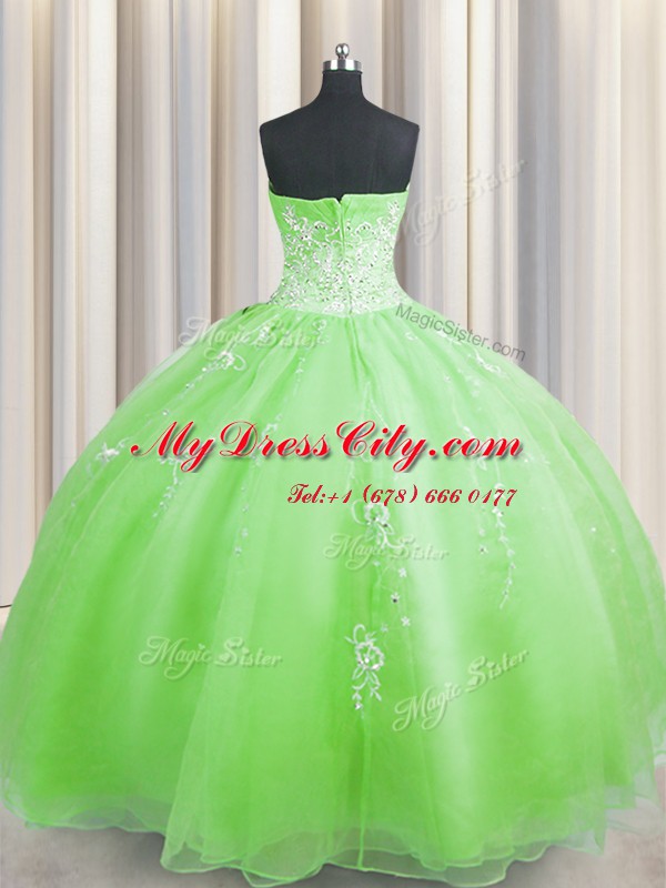 Zipper Up Sleeveless Floor Length Beading and Appliques Zipper Vestidos de Quinceanera