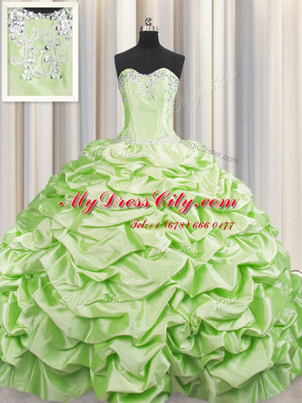 Brush Train Yellow Green Lace Up Sweet 16 Dress Beading and Pick Ups Sleeveless Sweep Train