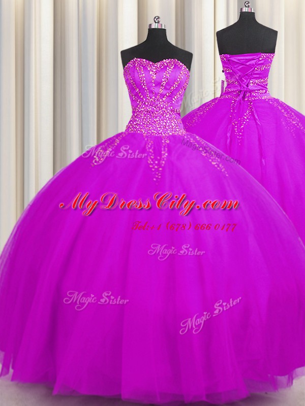 Really Puffy Purple Ball Gown Prom Dress Military Ball and Sweet 16 and Quinceanera and For with Beading Sweetheart Sleeveless Lace Up