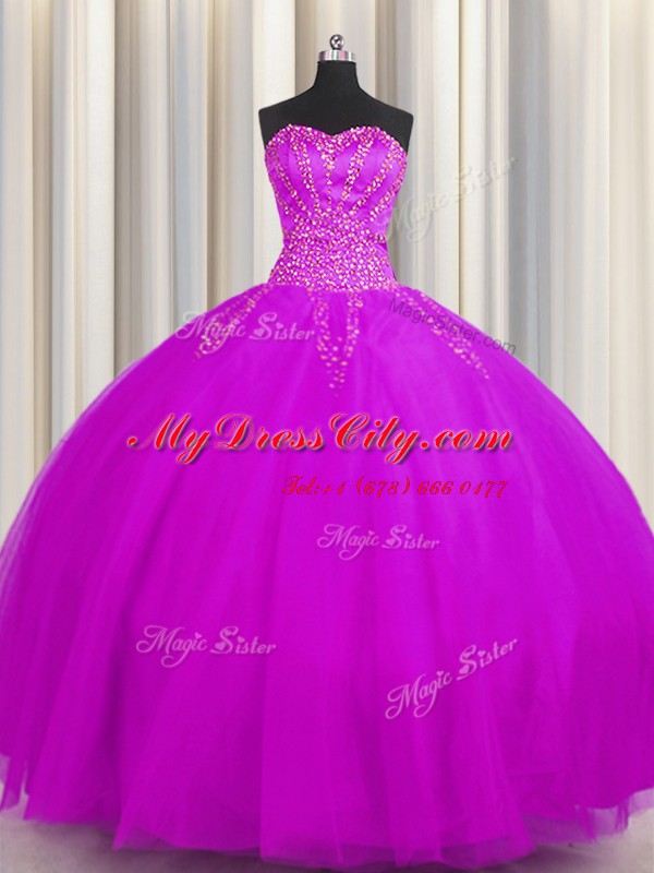 Really Puffy Purple Ball Gown Prom Dress Military Ball and Sweet 16 and Quinceanera and For with Beading Sweetheart Sleeveless Lace Up