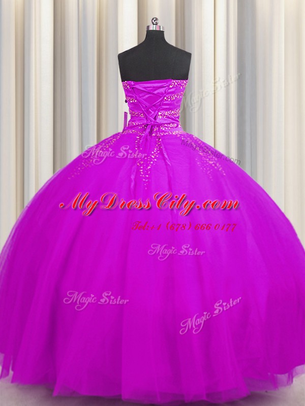 Really Puffy Purple Ball Gown Prom Dress Military Ball and Sweet 16 and Quinceanera and For with Beading Sweetheart Sleeveless Lace Up