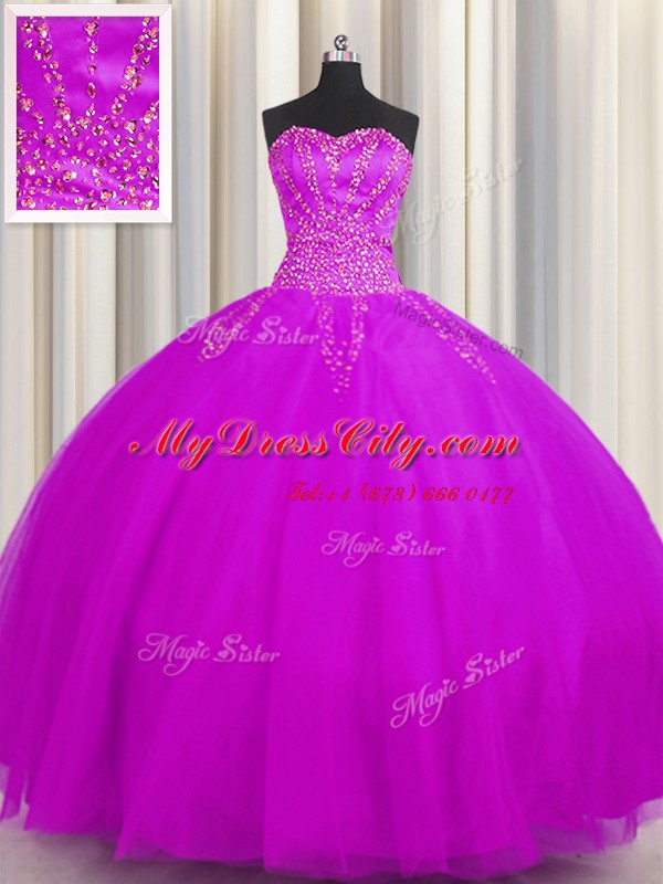 Really Puffy Purple Ball Gown Prom Dress Military Ball and Sweet 16 and Quinceanera and For with Beading Sweetheart Sleeveless Lace Up