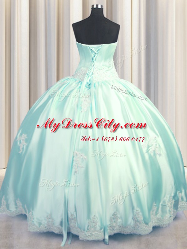 Taffeta Strapless Sleeveless Lace Up Beading and Appliques Quinceanera Dresses in Apple Green