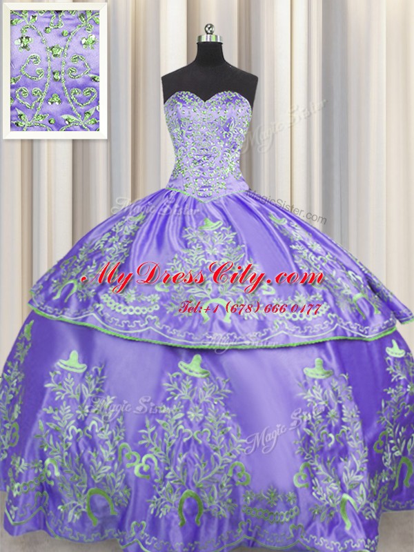 Embroidery Ball Gowns Sweet 16 Dresses Lavender Sweetheart Taffeta Sleeveless Floor Length Lace Up