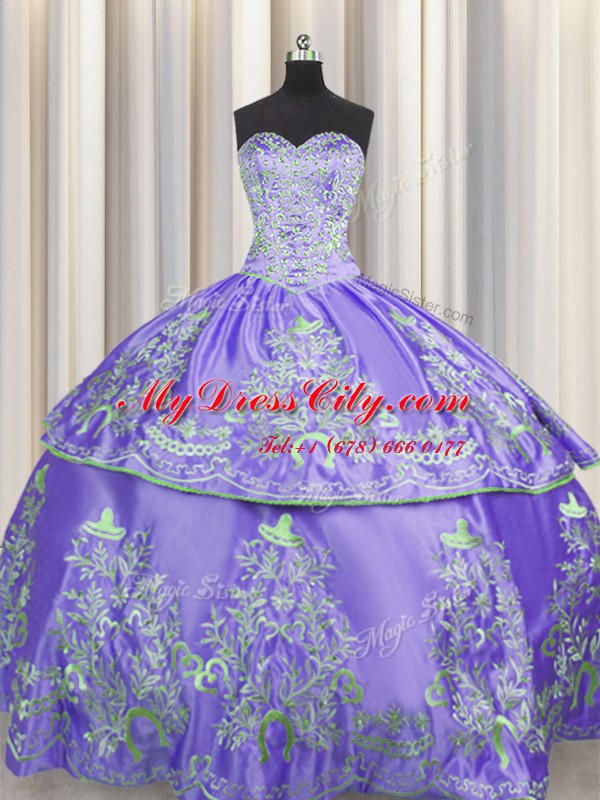 Embroidery Ball Gowns Sweet 16 Dresses Lavender Sweetheart Taffeta Sleeveless Floor Length Lace Up