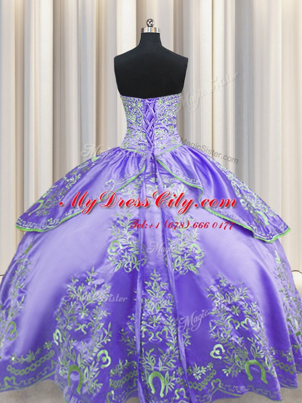 Embroidery Ball Gowns Sweet 16 Dresses Lavender Sweetheart Taffeta Sleeveless Floor Length Lace Up