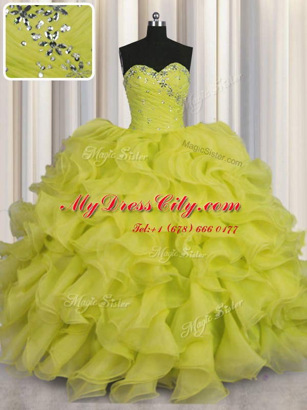 Sexy Sweetheart Sleeveless Organza Sweet 16 Dresses Beading and Ruffles Lace Up