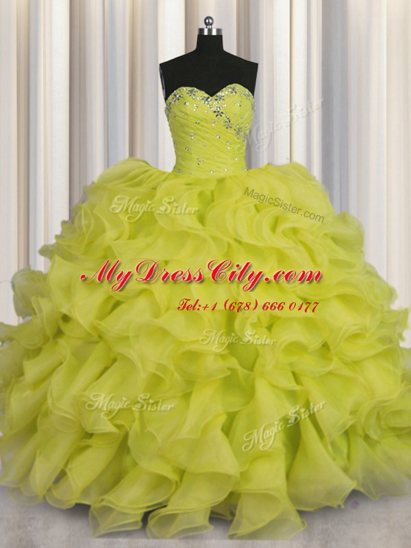 Sexy Sweetheart Sleeveless Organza Sweet 16 Dresses Beading and Ruffles Lace Up