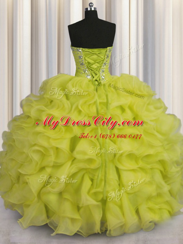 Sexy Sweetheart Sleeveless Organza Sweet 16 Dresses Beading and Ruffles Lace Up