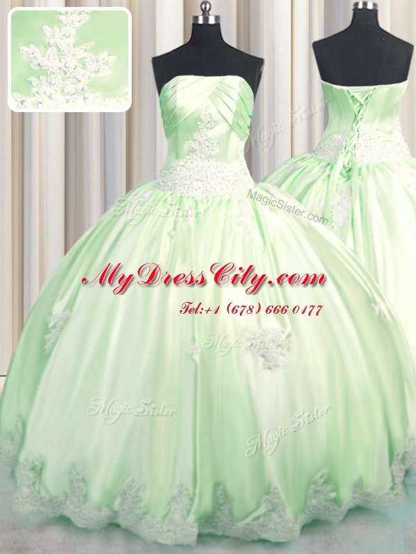 Colorful Green Sleeveless Taffeta Lace Up Quince Ball Gowns for Military Ball and Sweet 16 and Quinceanera