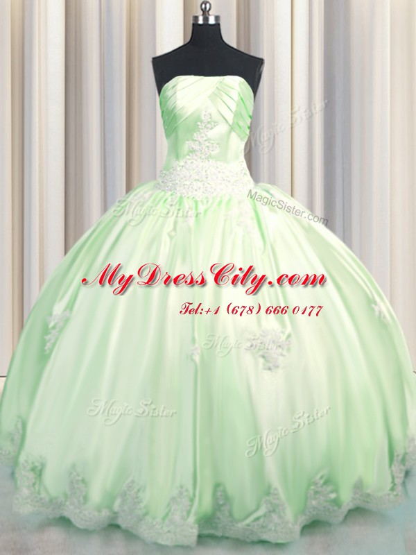 Colorful Green Sleeveless Taffeta Lace Up Quince Ball Gowns for Military Ball and Sweet 16 and Quinceanera