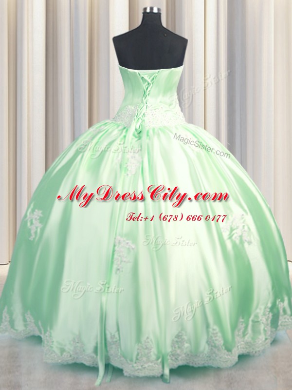 Colorful Green Sleeveless Taffeta Lace Up Quince Ball Gowns for Military Ball and Sweet 16 and Quinceanera