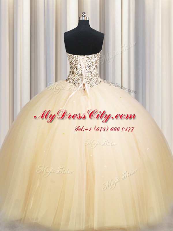 Really Puffy Sleeveless Beading and Sequins Lace Up 15 Quinceanera Dress