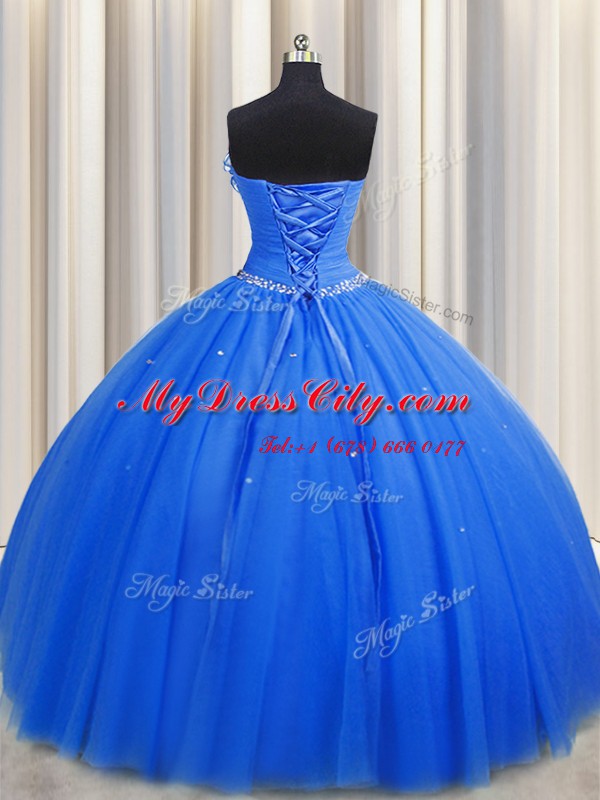 Decent Handcrafted Flower Tulle Sleeveless Floor Length Quinceanera Dresses and Beading and Sequins and Hand Made Flower