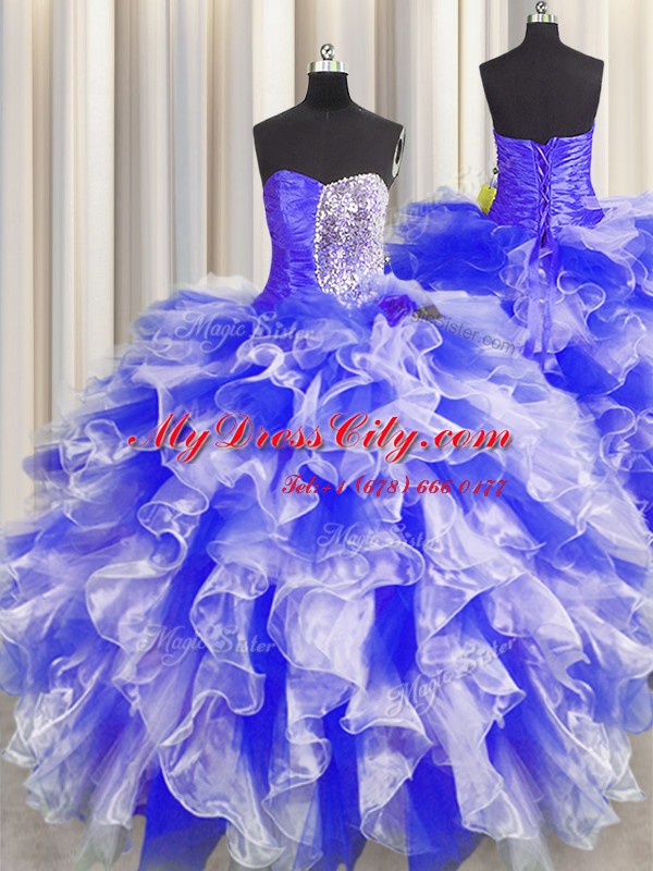 Sleeveless Lace Up Floor Length Beading and Ruffles and Ruching Sweet 16 Dress