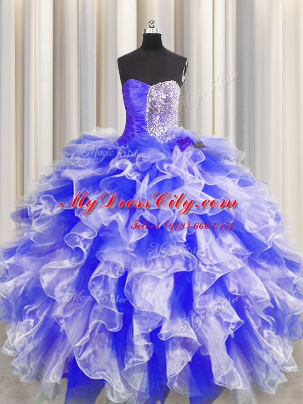 Sleeveless Lace Up Floor Length Beading and Ruffles and Ruching Sweet 16 Dress