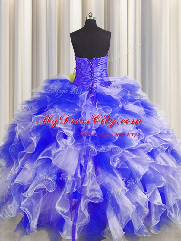 Sleeveless Lace Up Floor Length Beading and Ruffles and Ruching Sweet 16 Dress