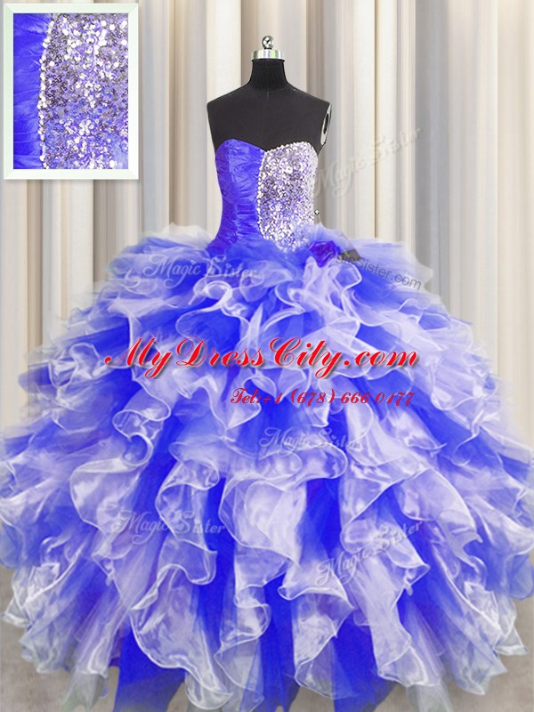 Sleeveless Lace Up Floor Length Beading and Ruffles and Ruching Sweet 16 Dress